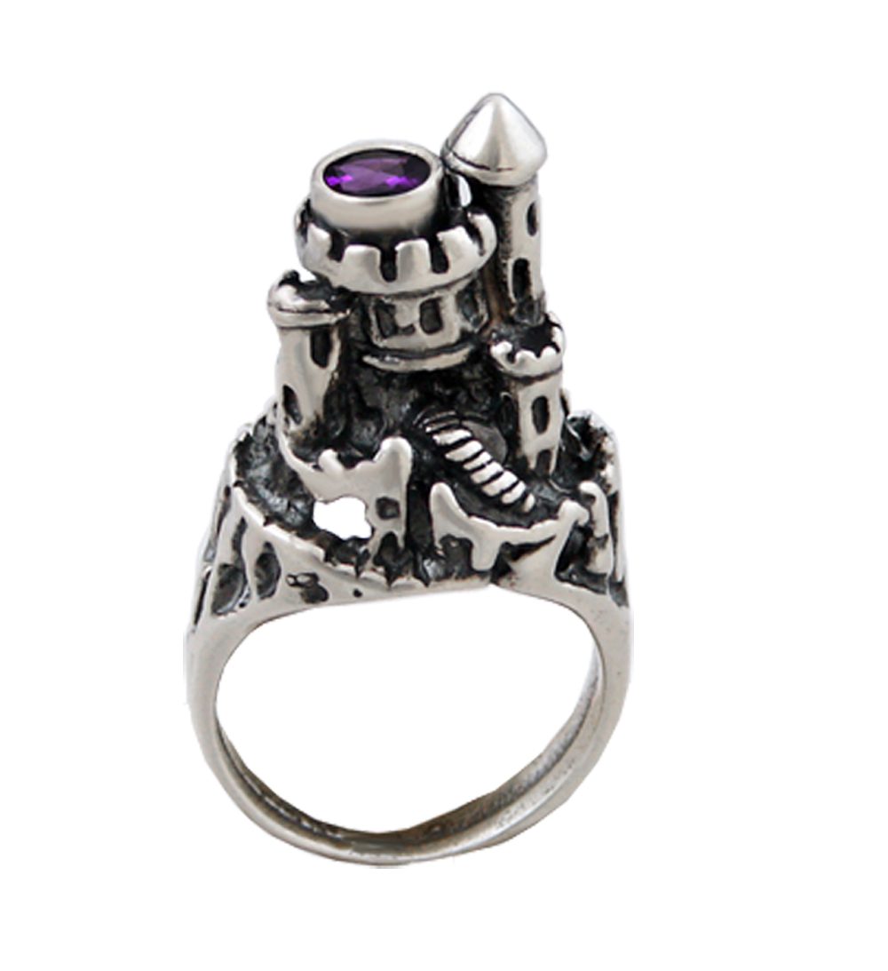 Sterling Silver Impractical But Fablous Castle Ring With Amethyst Size 10